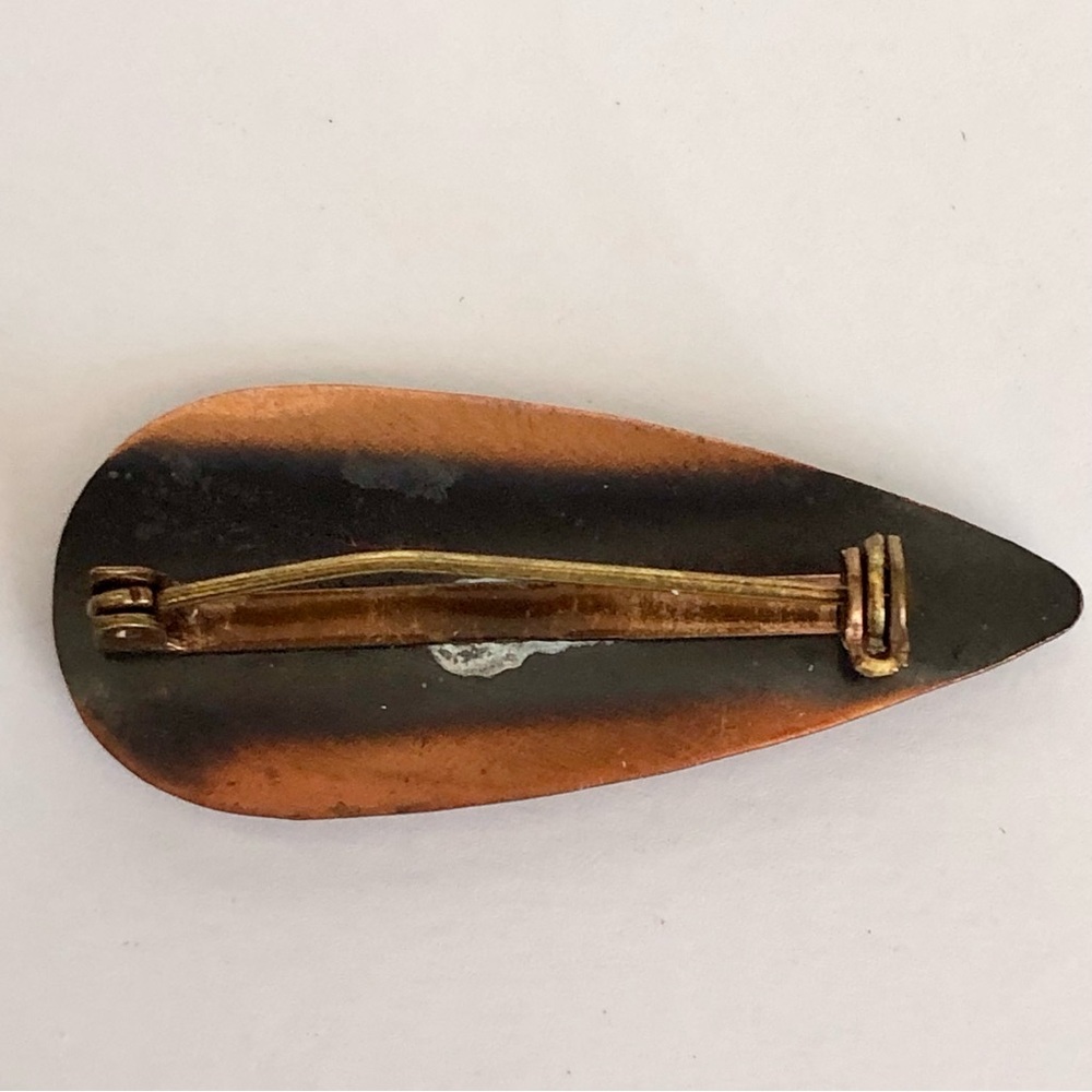Vintage Copper  Brass leaf teardrop brooch 1.5" - Picture 3 of 5